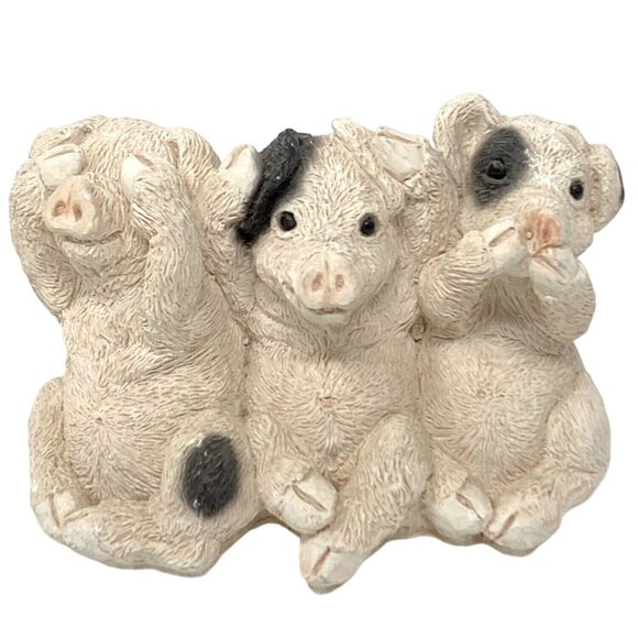 Stone Critters Figurine 3 Little Pigs See Hear Speak No Evil 4 Inch Piglets - Picture 1 of 6